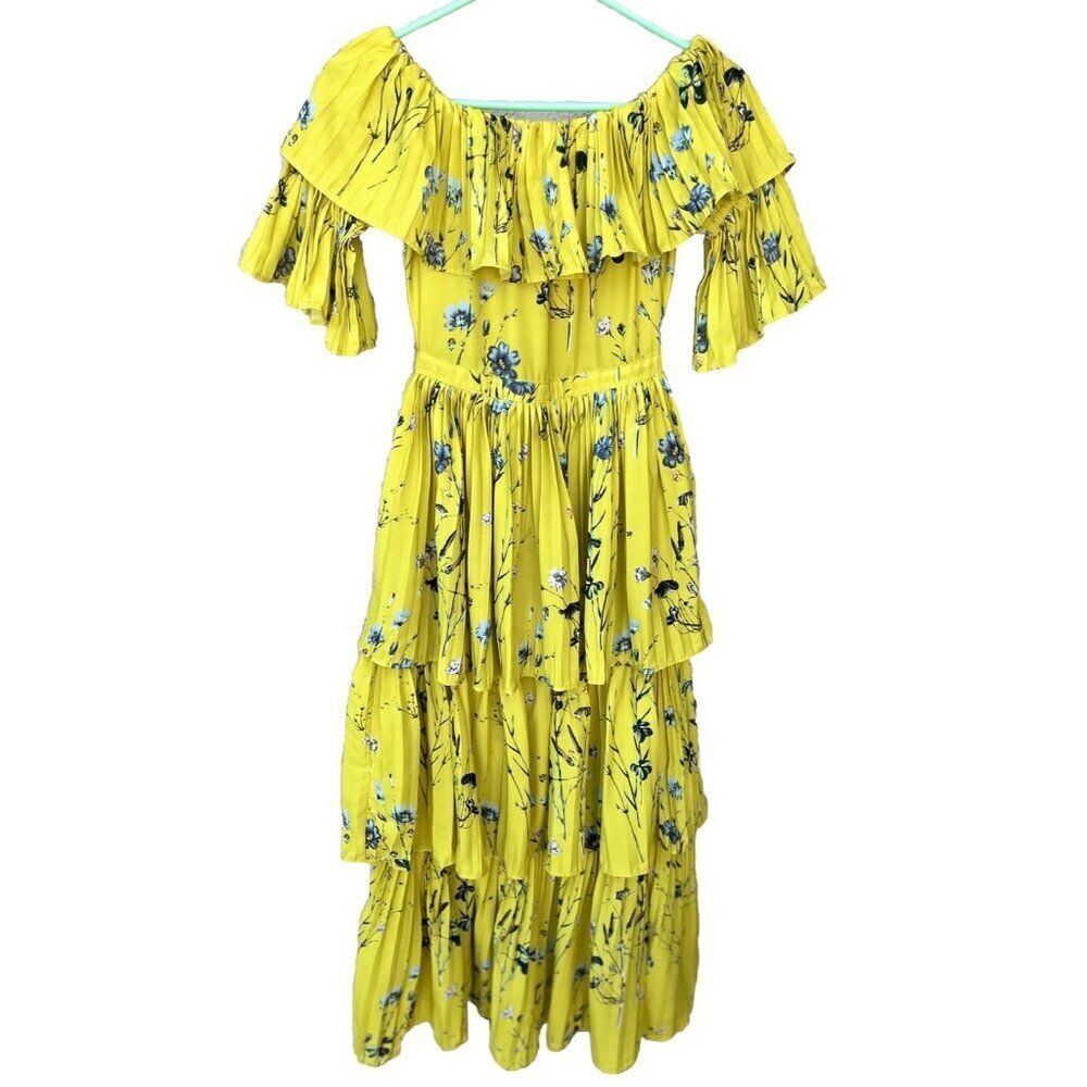 Few moda Women's Yellow Floral Off the Shoulder Pleated Maxi Dress Size S NWOT - Picture 14 of 16